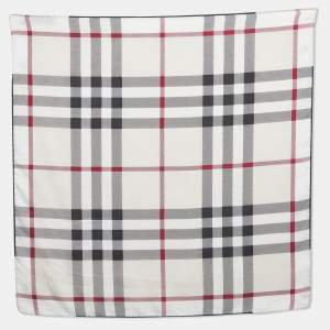 Pre Owned Burberry Beige Checked Satin Silk Square Scarf
