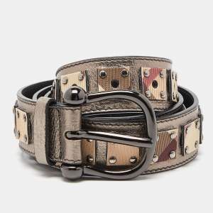 Pre Owned Burberry Multicolor Leather and Nova Check Coated Canvas Buckle Belt 90CM