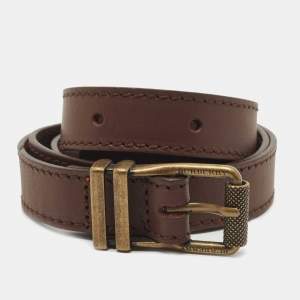 Burberry Dark Brown Leather Buckle Slim Belt