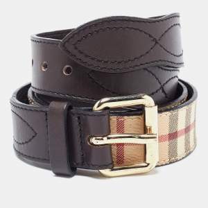 Burberry Dark Brown/Beige Haymarket Check PVC and Leather Buckle Belt 100CM