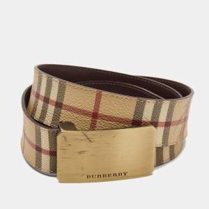 Pre Owned Burberry Beige Haymarket Coated Canvas Logo Plague Cut to Size Belt 100CM