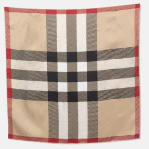 Burberry Beige Classic Check Printed Silk Square Scarf