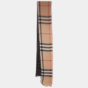 Burberry Beige Giant Check Ombre Wool & Silk Stole 