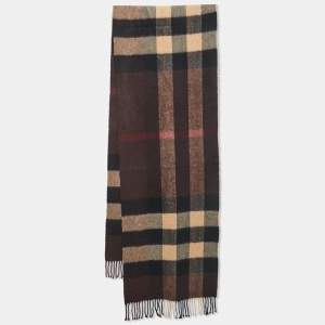 Burberry Brown Giant Check Cashmere Fringed Stole