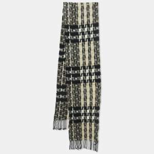 Burberry Black Nova Check Patterned Wool Fringed Scarf