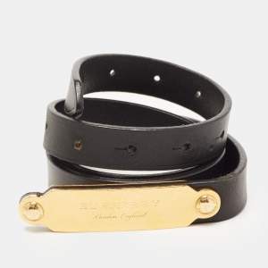 Burberry Black/Gold Leather Logo Plague Belt 85CM