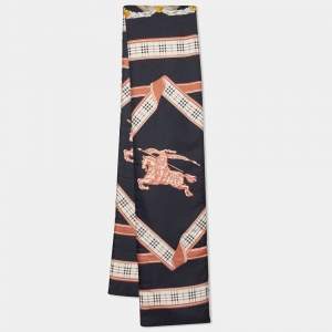 Burberry Black Prorsum Logo Print Padded Silk Stole 