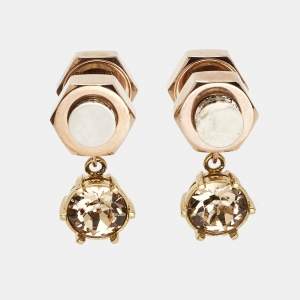Burberry Crystal Nut & Bolt Two Tone Drop Earrings