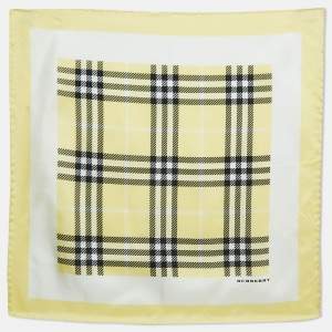 Pre Owned Burberry Yellow Checked Silk Square Scarf