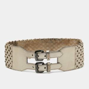 Burberry Metallic Woven Leather Double Buckle Waist Belt 80 CM
