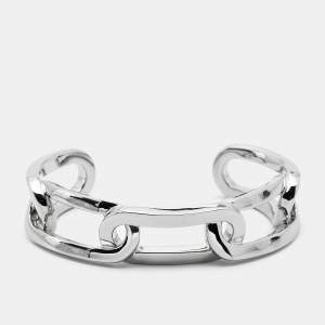 Burberry Chain Link Motif Silver Tone Open Cuff Bracelet M
