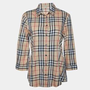 Burberry Beige Tartan Patterned Cotton Buttoned Up Shirt L