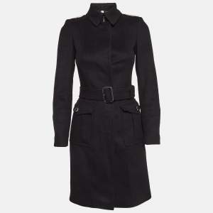 Burberry Black Wool Badge Detail Trench Coat XXS