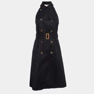 Burberry Black Gabardine Double Breasted Midi Dress S