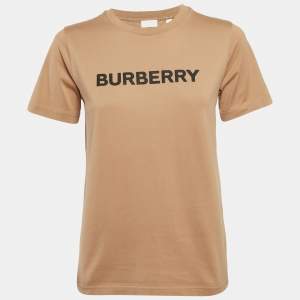 Burberry Brown Logo Print Cotton Crew Neck T-Shirt XS