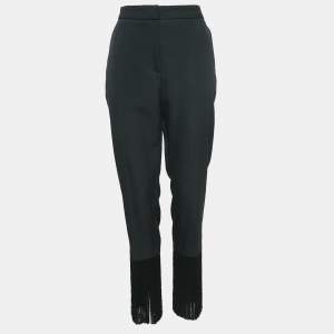 Burberry Black Virgin Wool Fringed Slim Leg Pants M