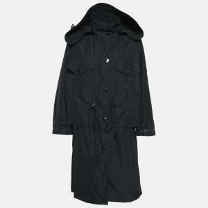 Burberry London Black Synthetic Adjustable Waist Mid-Length Coat S