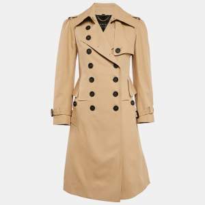 Burberry Brown Gabardine Double Breasted Coat S