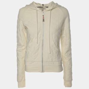 Burberry Cream Quilted Fabric Hooded Jacket XS