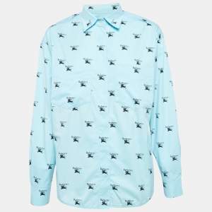 Burberry Blue Logo Print Cotton Oversized Shirt S