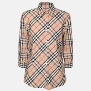 Burberry Beige House Check Cotton Blend Long Sleeve Shirt S