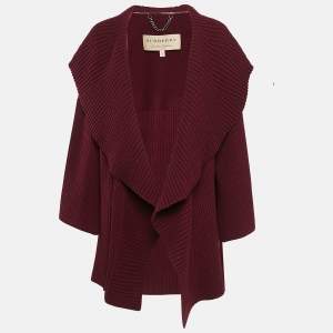Burberry Burgundy Rib Knit Shawl Collar Cardigan XL