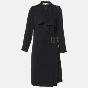 Burberry Black Crepe Buckle Detail Midi Dress L