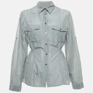 Burberry Grey Cotton Blend Pleated Shirt L