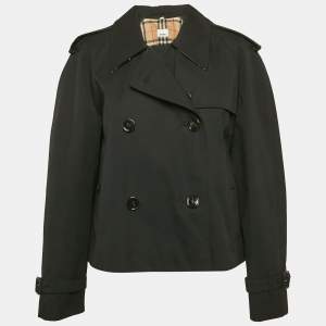Burberry Black Gabardine Double Breasted Crop Trench Coat M