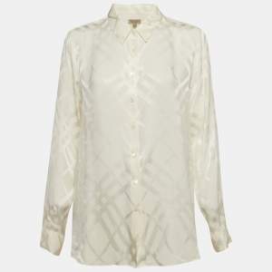 مملوكة مسبقًا Burberry Cream Checks Pattern Satin Silk Long Sleeve Shirt L