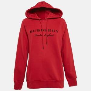 Burberry Red Krayford Embroidered Cotton Knit Hoodie S