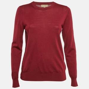 Burberry Red Merino Wool Elbow Patch Detail Sweater S