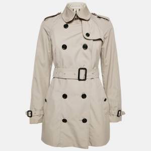 Burberry Grey Cotton Blend Double Breasted Short Trench Coat XS