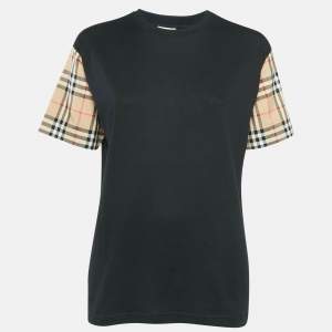 Burberry Black Cotton Vintage Checked Sleeve T-Shirt XXS