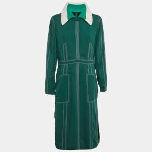 Burberry Green Crepe Detachable Knit Collar Midi Dress L