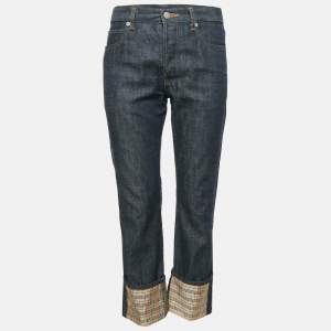 Burberry Blue Denim Tartan Checked Cuff Jeans S Waist 31"