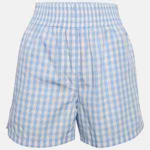 Burberry Blue/White Gingham Cotton High Waist Shorts XS