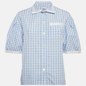 Burberry Blue/White Gingham Cotton Button Front Blouse XXS