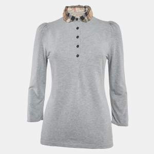 Burberry Brit Checks Detail Collar Cotton Pique T-Shirt M
