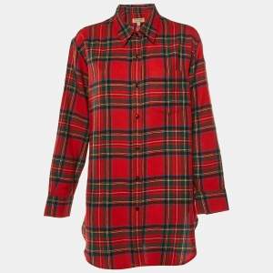 Burberry Red Plaid Check Wool Button Front Shirt L 