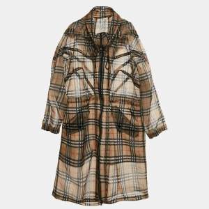 Burberry Brown Tartan Check Tulle Zip-Up Parka Coat M