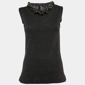Burberry Prorsum Vintage Grey Embellished Wool Knit Sleeveless Top M
