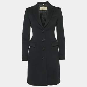 Burberry Black Wool Button Front Single Breasted Coat S