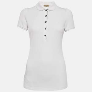 Burberry White Cotton Pique Puff Sleeve Polo T-Shirt S