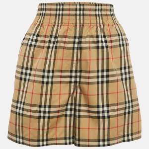 Burberry Beige Vintage Check Cotton Side-Stripe Shorts L