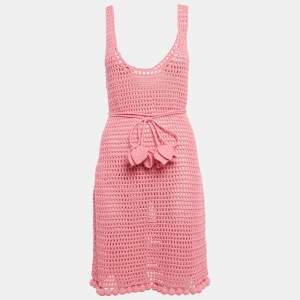 Burberry Pink Crochet Belted Tank Dress L