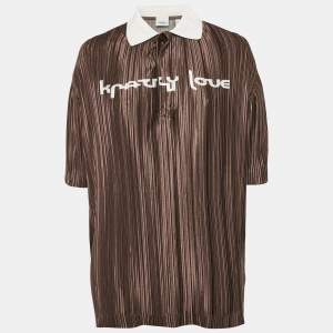 Burberry Brown Printed Plisse Polo Collar Top XS