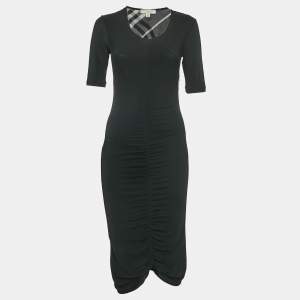 Burberry Black Jersey Ruched Bodycon Dress S