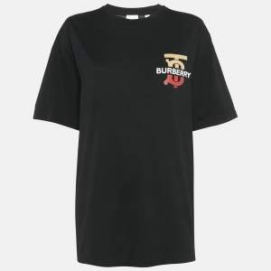 Burberry Black Logo Print Cotton Crew Neck T-Shirt M