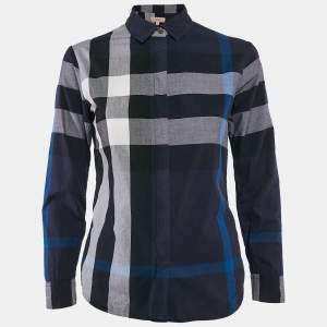 Burberry Navy Blue Tartan Check Cotton Button Front Shirt M